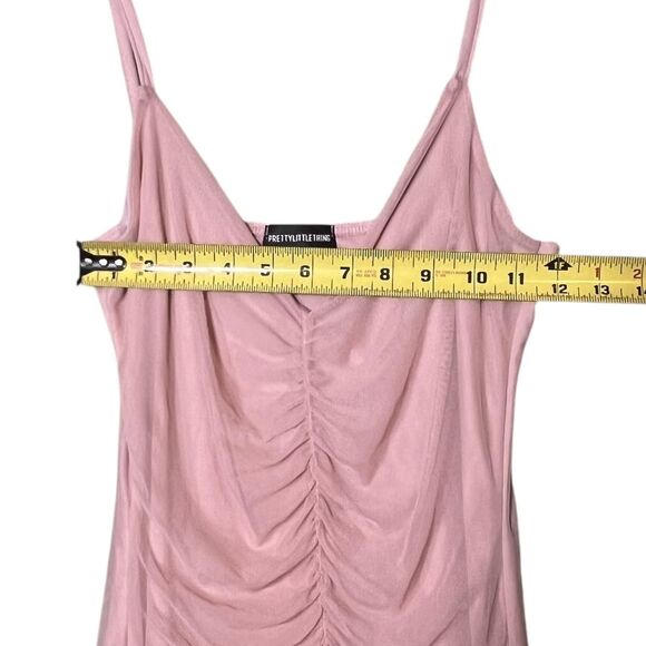 PRETTYLITTLETHING Dress Womens US 2 Pink Ruched Bodycon Mini Party Club V Neck - Picture 4 of 11